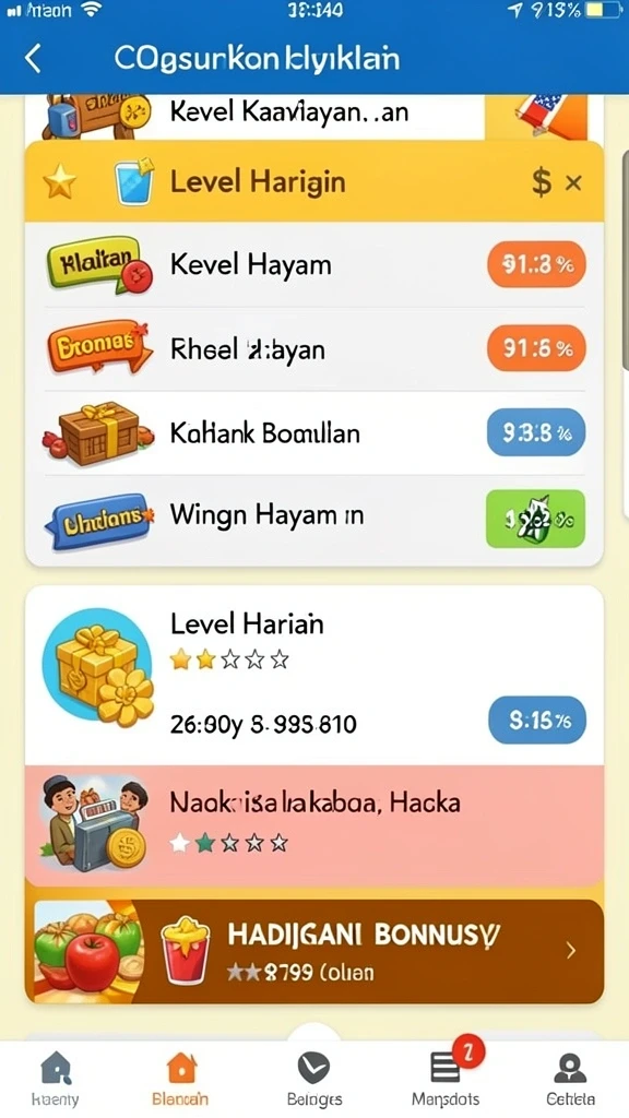 Screenshot kedua menampilkan berbagai jenis permainan yang tersedia.