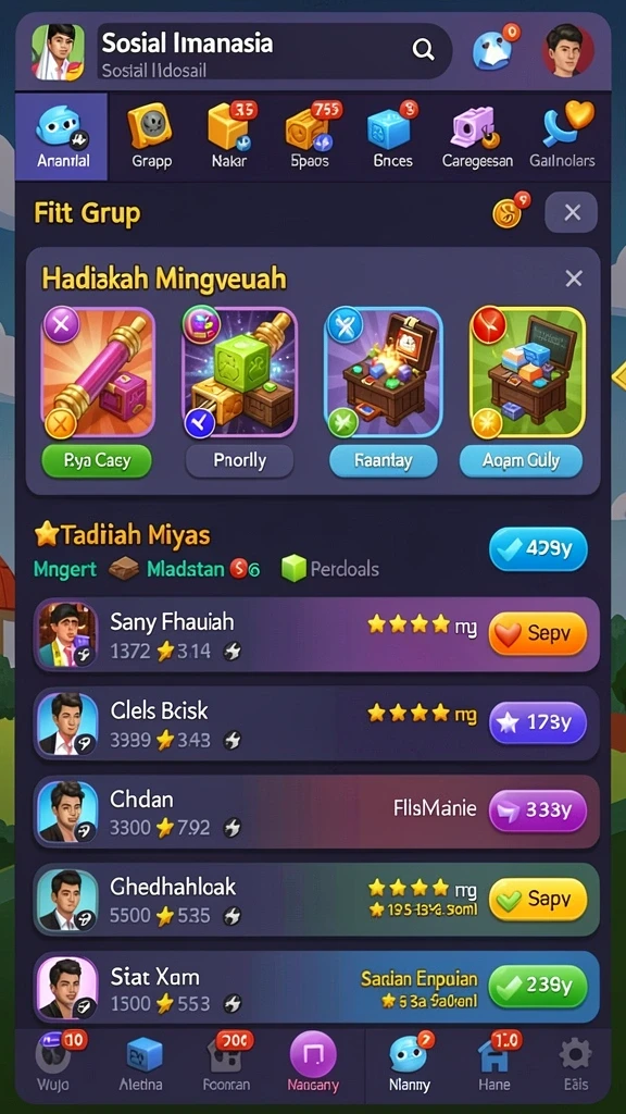 Tangkapan layar ketiga memperlihatkan sistem peningkatan karakter.